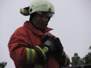 der kleine Vogel in den Armen von Jens - Feuerwehr rettet Papagei