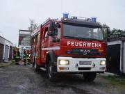 LF beim Einsatz Brand Garage auf dem Buchenberg - Neues Lschgruppenfahrzeug 20/16 seit einem Jahr im Dienst